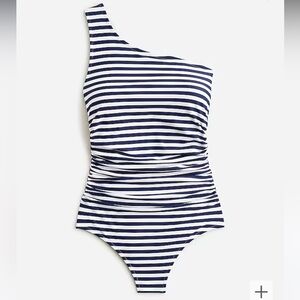 J Crew Navy white striped one shoulder swimsuit